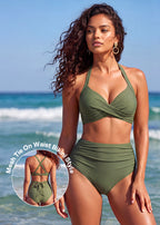 Conjunto de bikini de malla moldeadora de talle alto
