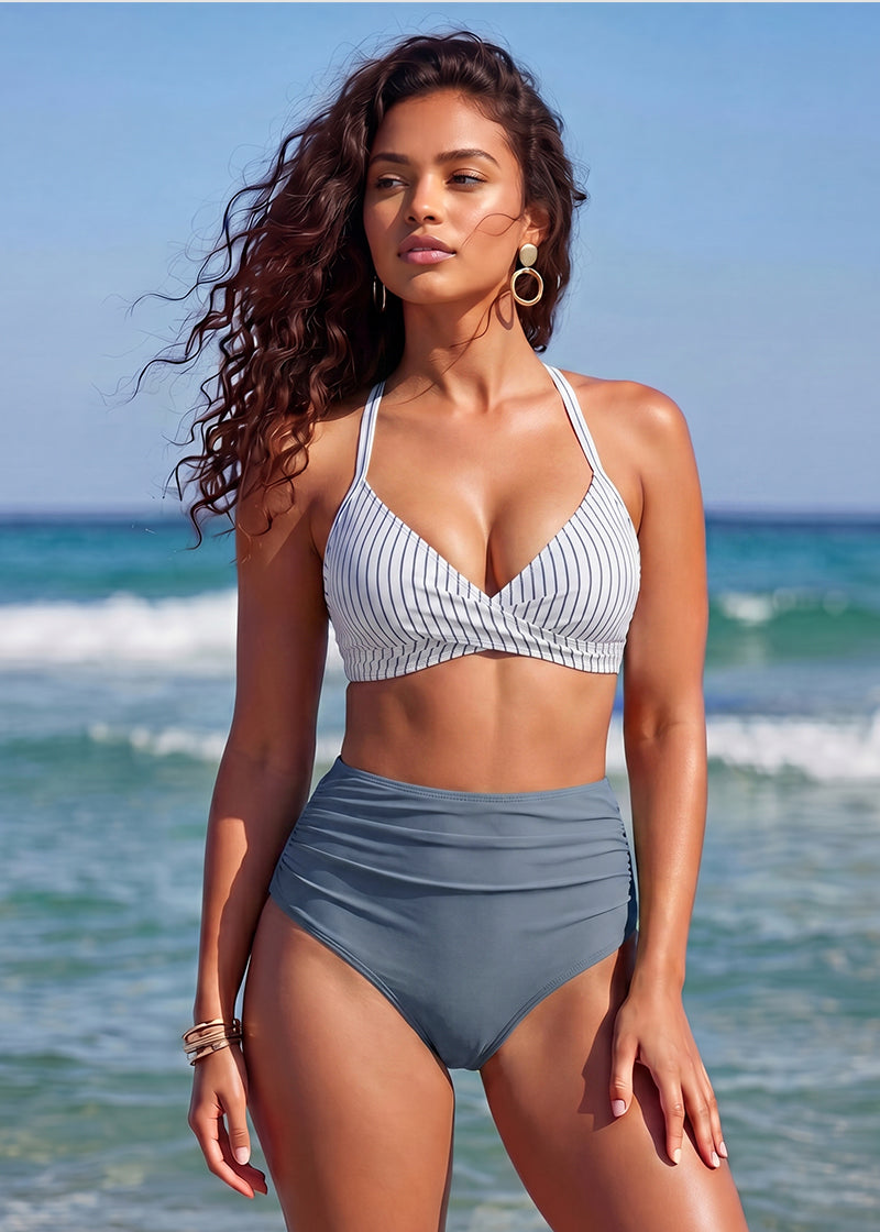 Conjunto de bikini de malla moldeadora de talle alto