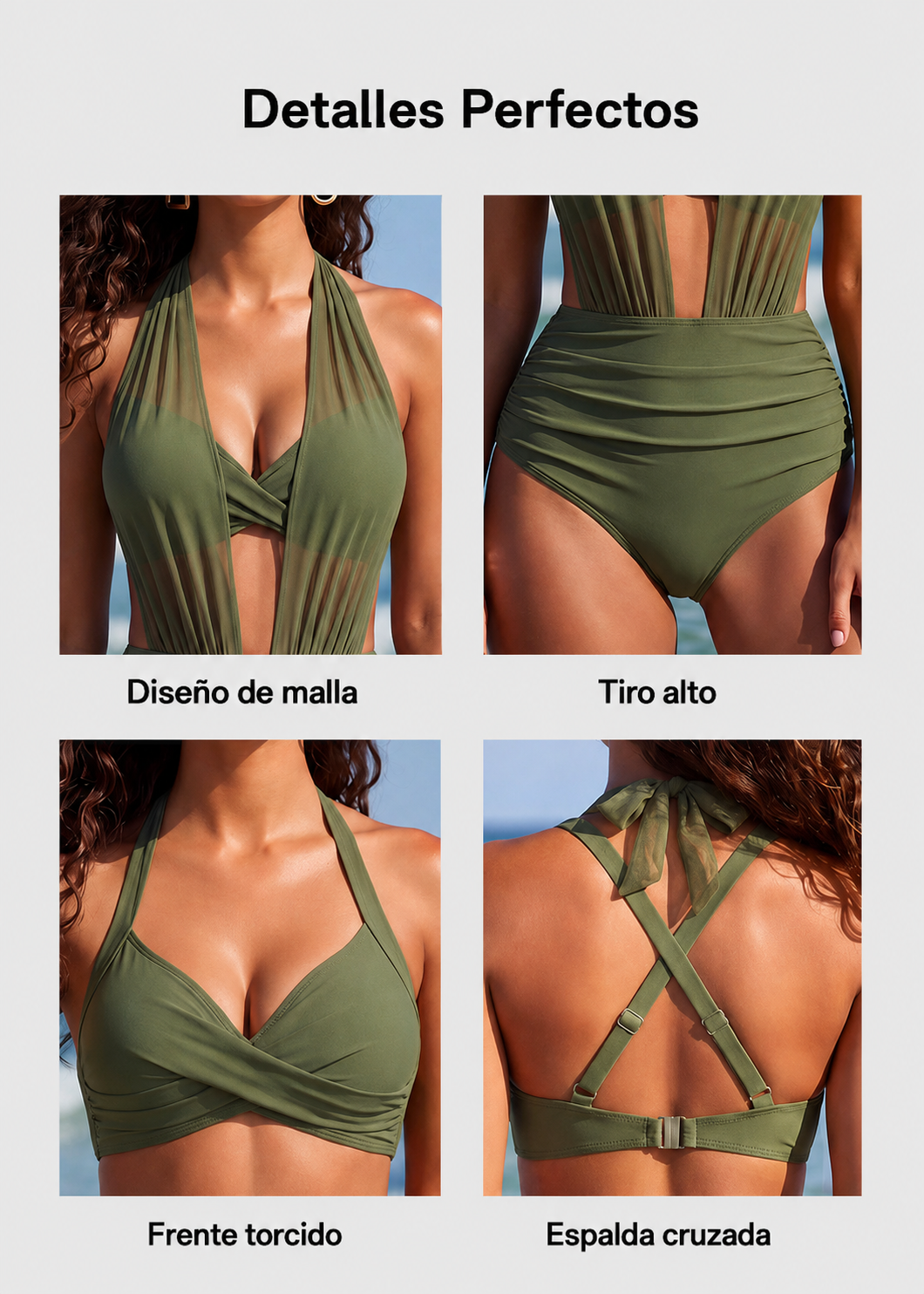 Conjunto de bikini de malla moldeadora de talle alto